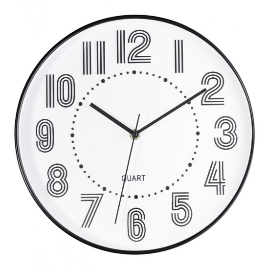 Relógio De Parede 30,5cm Por 4,5cm Quartz De Plástico Preto com Branco
